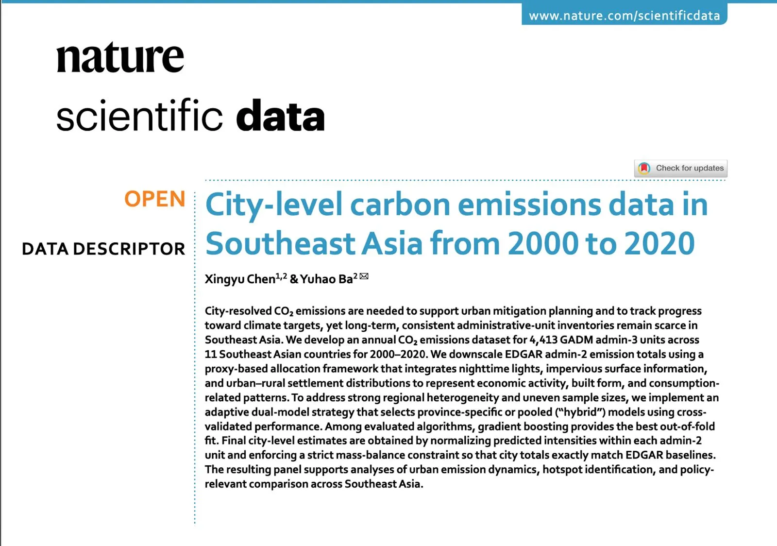 City-Level Carbon Emissions in Southeast Asia (2000–2020) cover